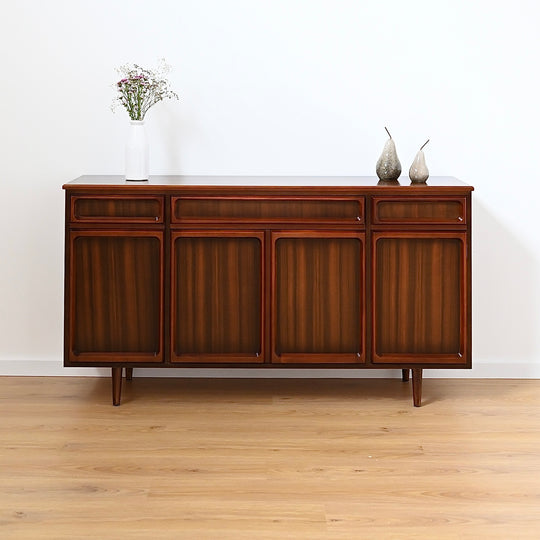 Mid Century Walnut Sideboard Buffet Cabinet by Chiswell