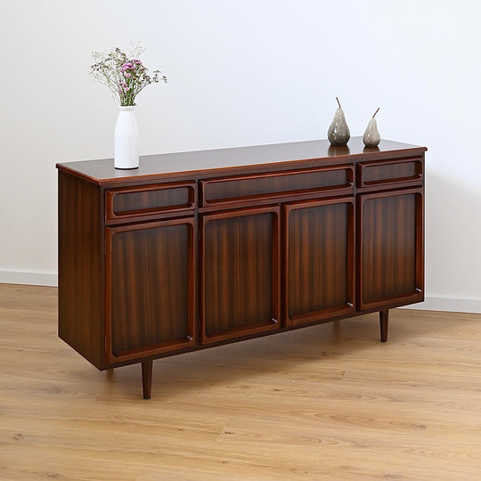 Mid Century Walnut Sideboard Buffet Cabinet by Chiswell