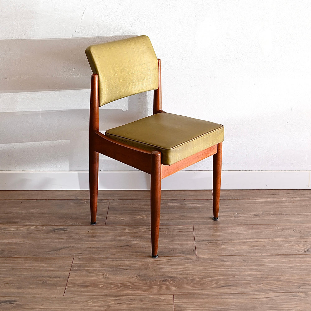 6x Mid Century Teak Green Vinyl Dining Chairs by Chiswell