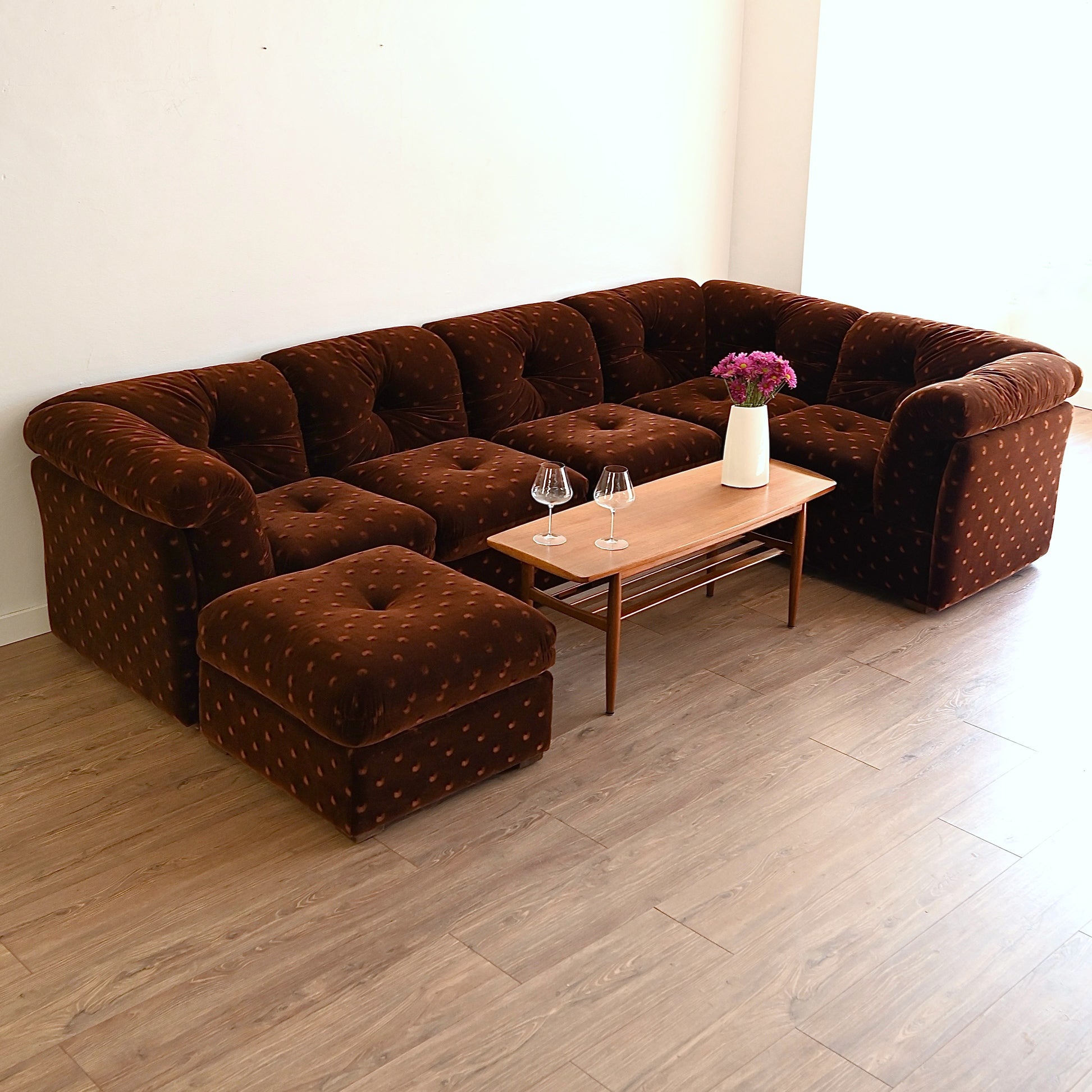 Mid Century Retro Playpen Brown Velvet Modular Sofa
