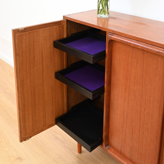 Mid Century Teak Sideboard Credenza Bar Cabinet by Chiswell