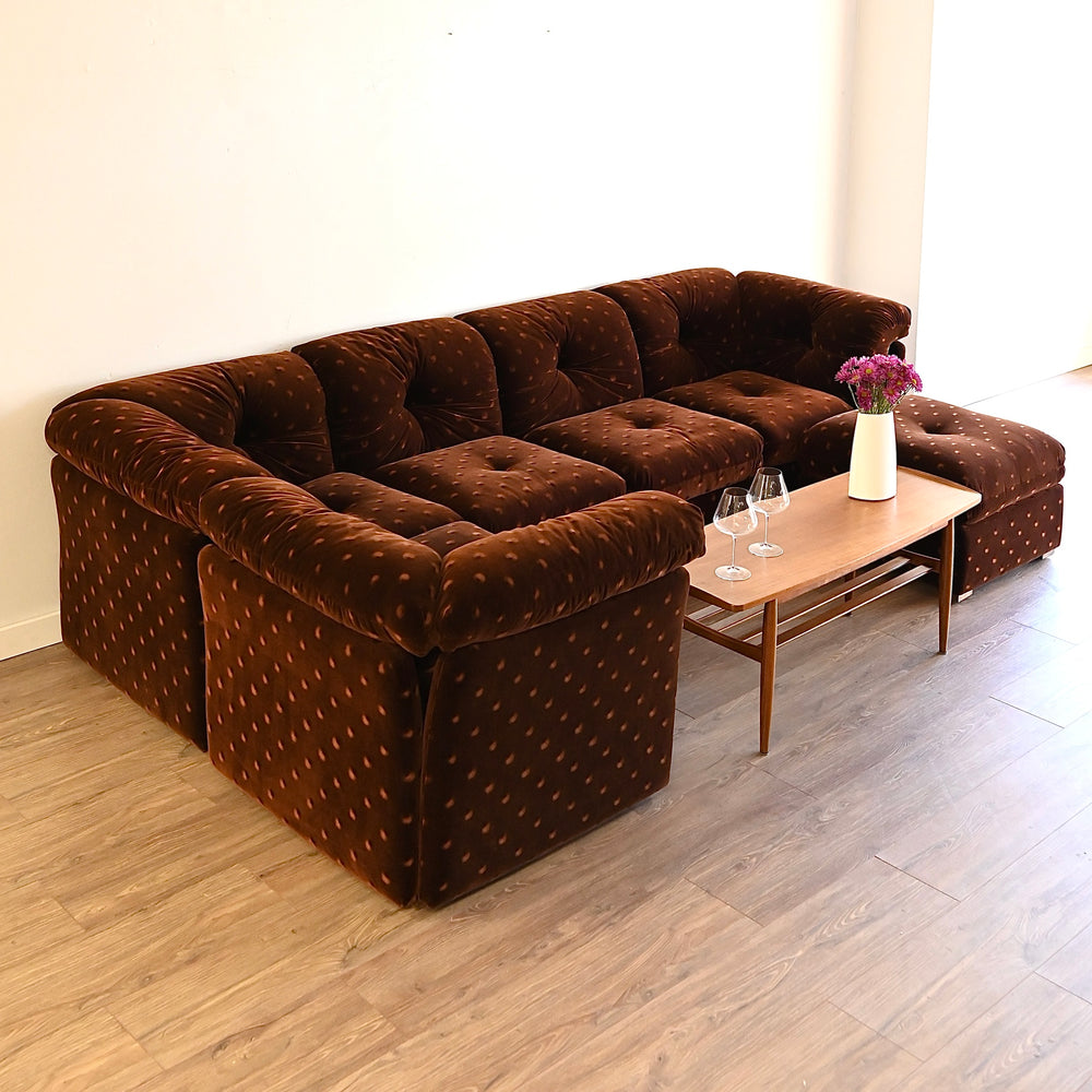 Mid Century Retro Playpen Brown Velvet Modular Sofa