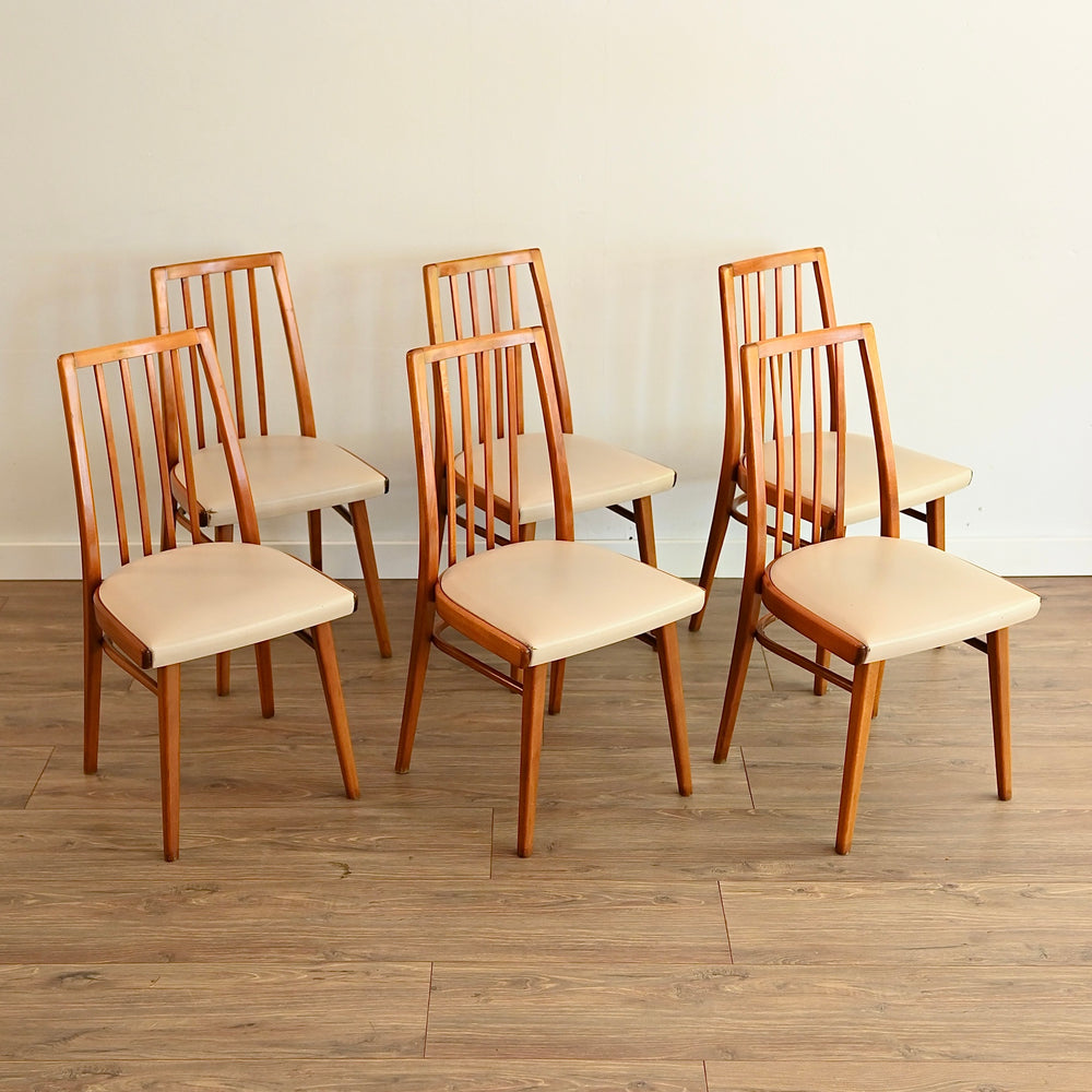 6 x Ligna Dining Chairs with original cream upholstery