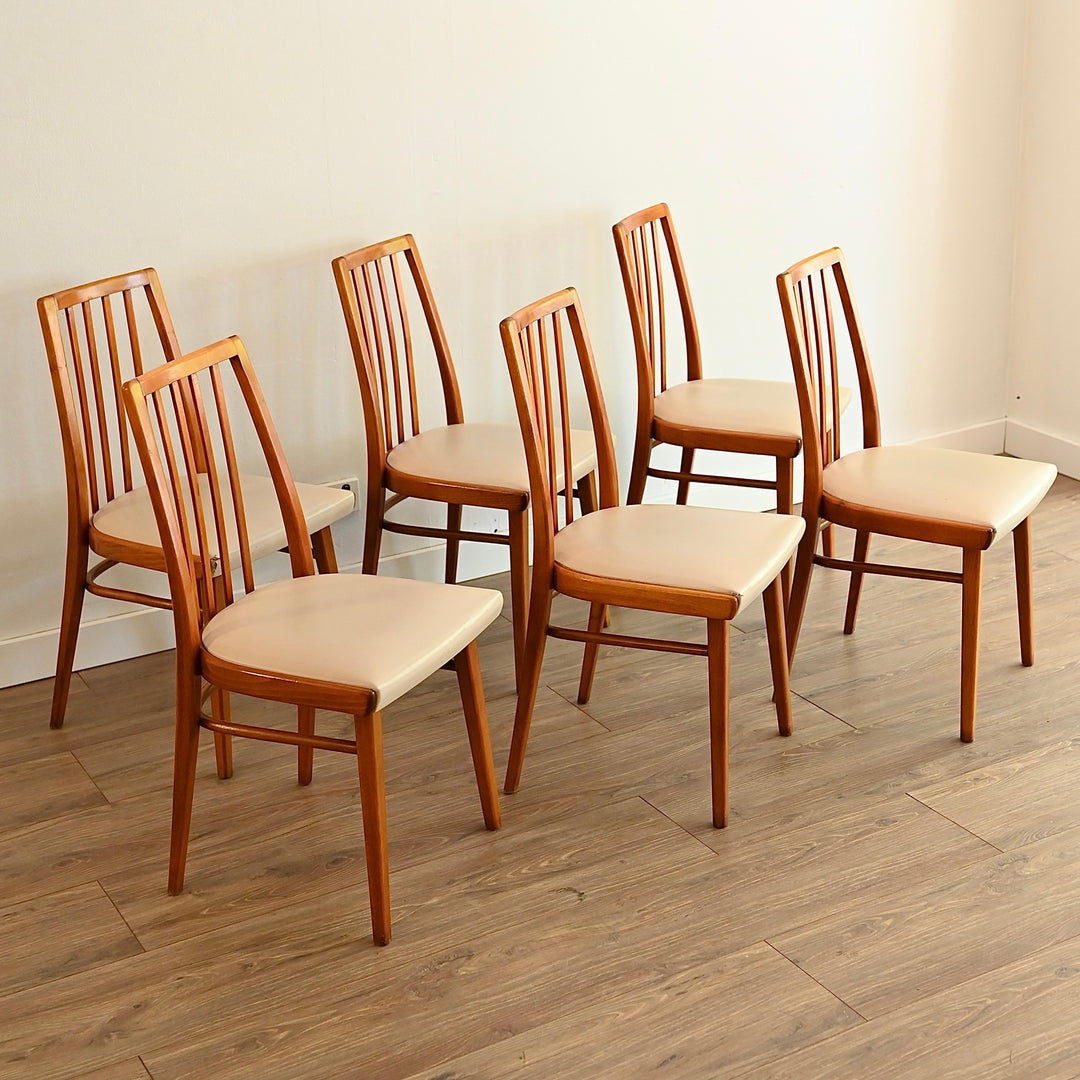 6 x Ligna Dining Chairs with original cream upholstery