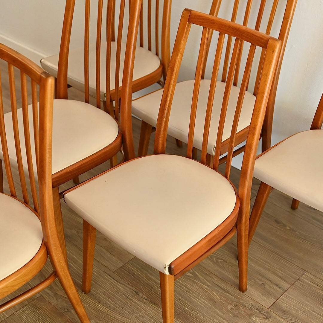 6 x Ligna Dining Chairs with original cream upholstery