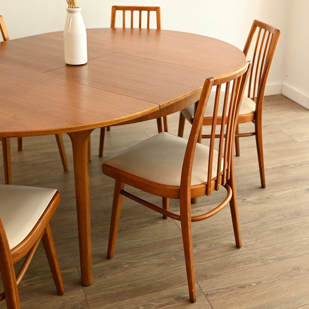 6 x Ligna Dining Chairs with original cream upholstery