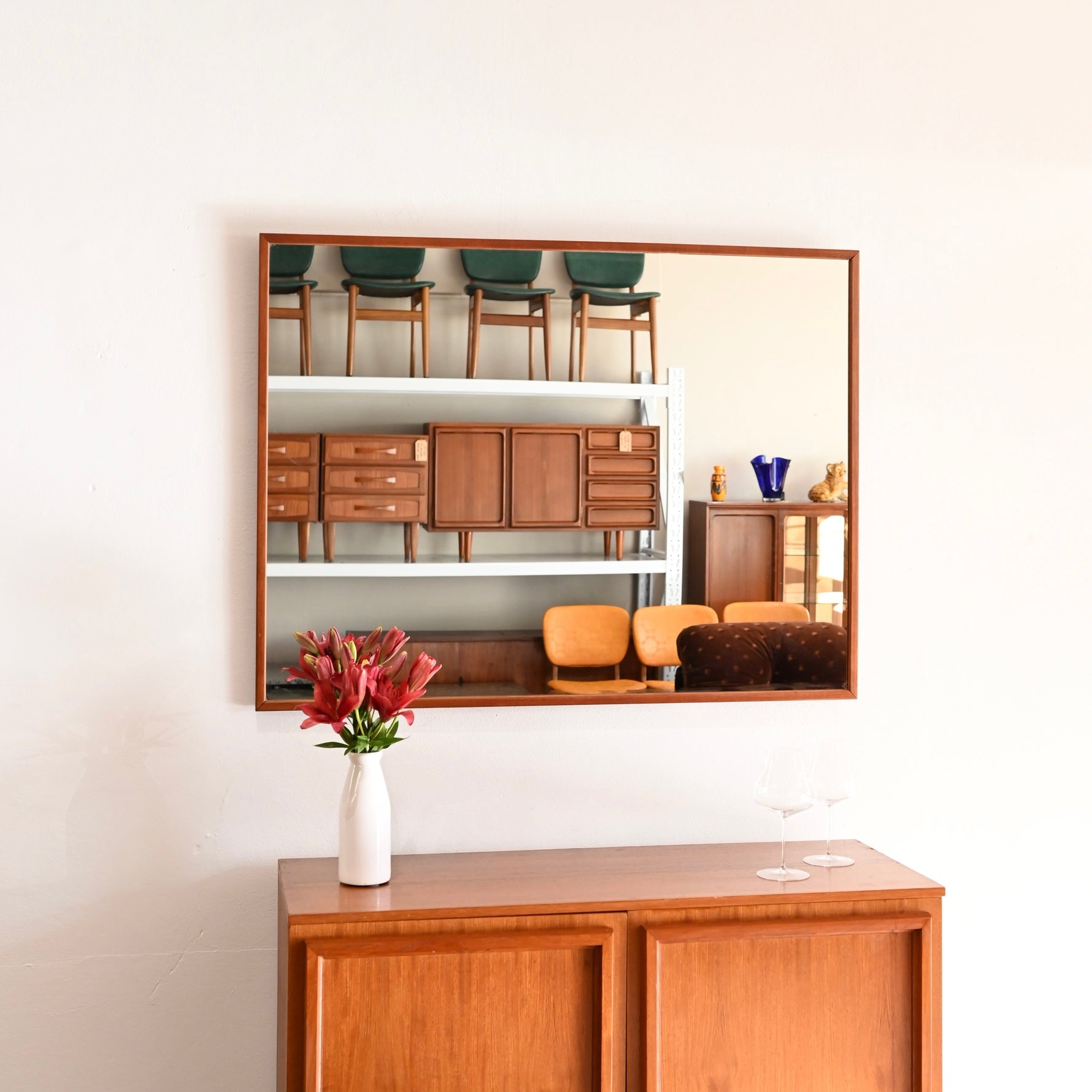 Mid Century Teak Wall Mirror by Berryman
