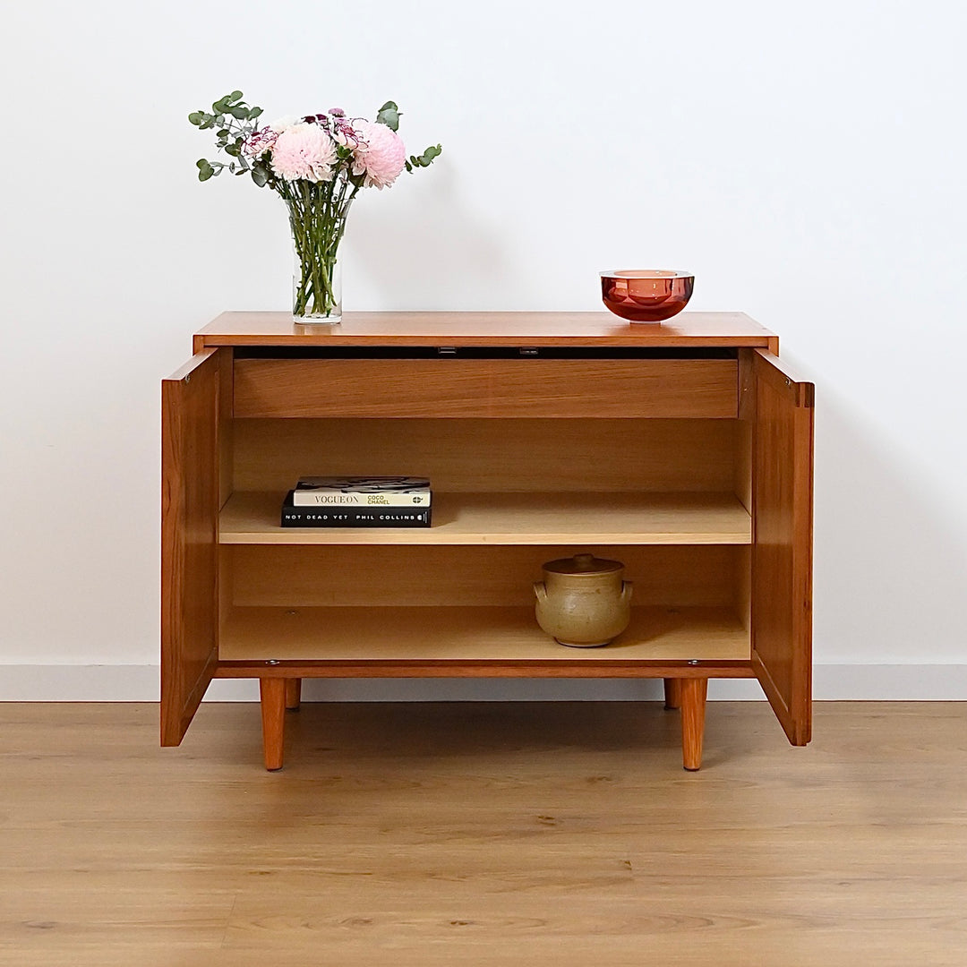 Mid Century Parker Teak LP Record Cabinet Square Handle