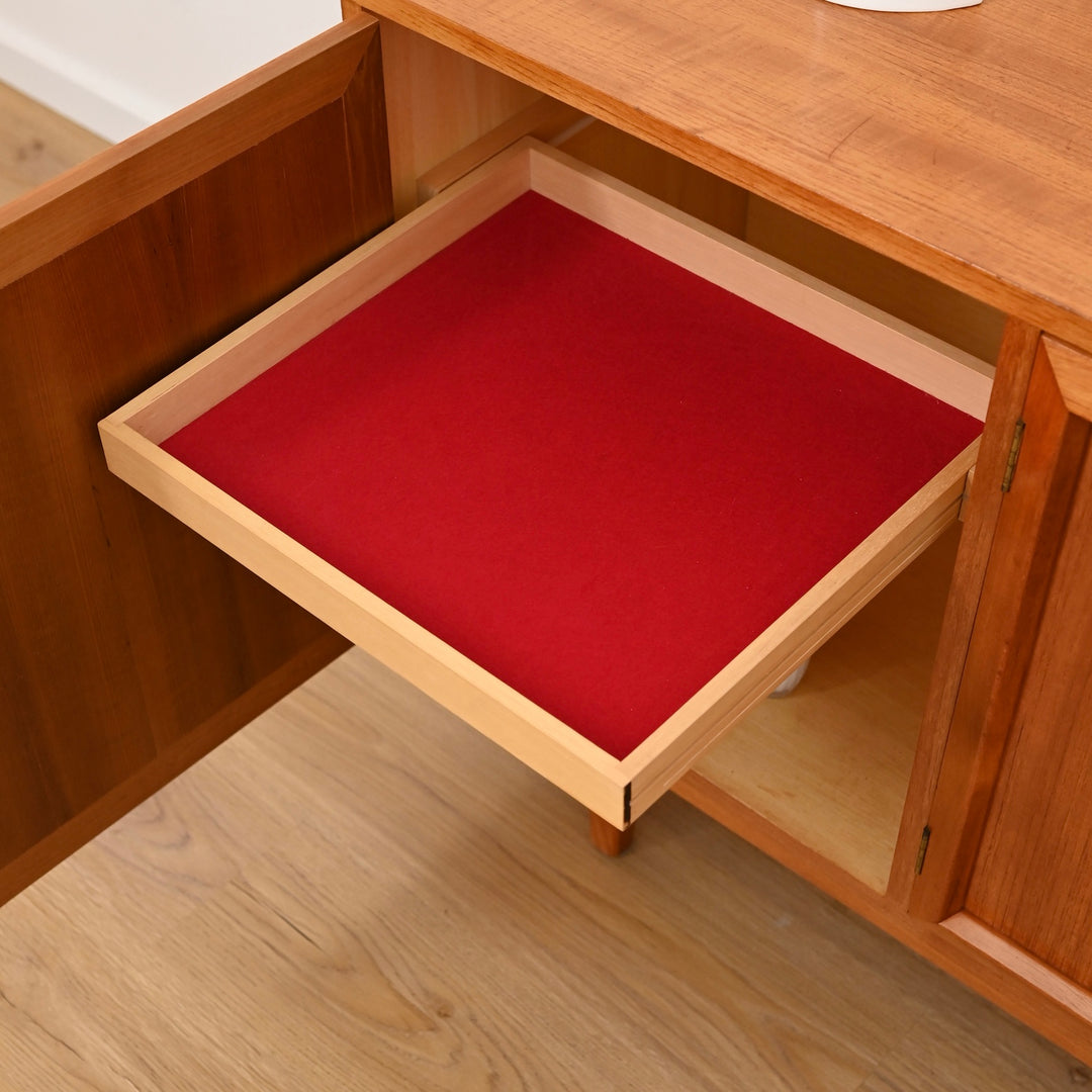 Mid Century Teak Sideboard Record Cabinet by Wrightbilt