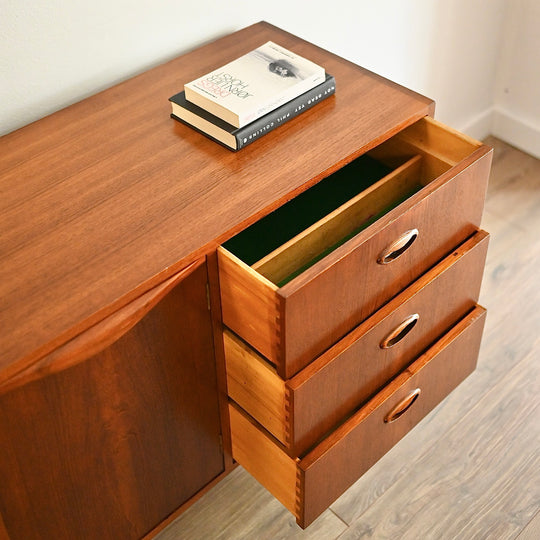 Mid Century Teak Wave Buffet Sideboard Buffet by Chiswell