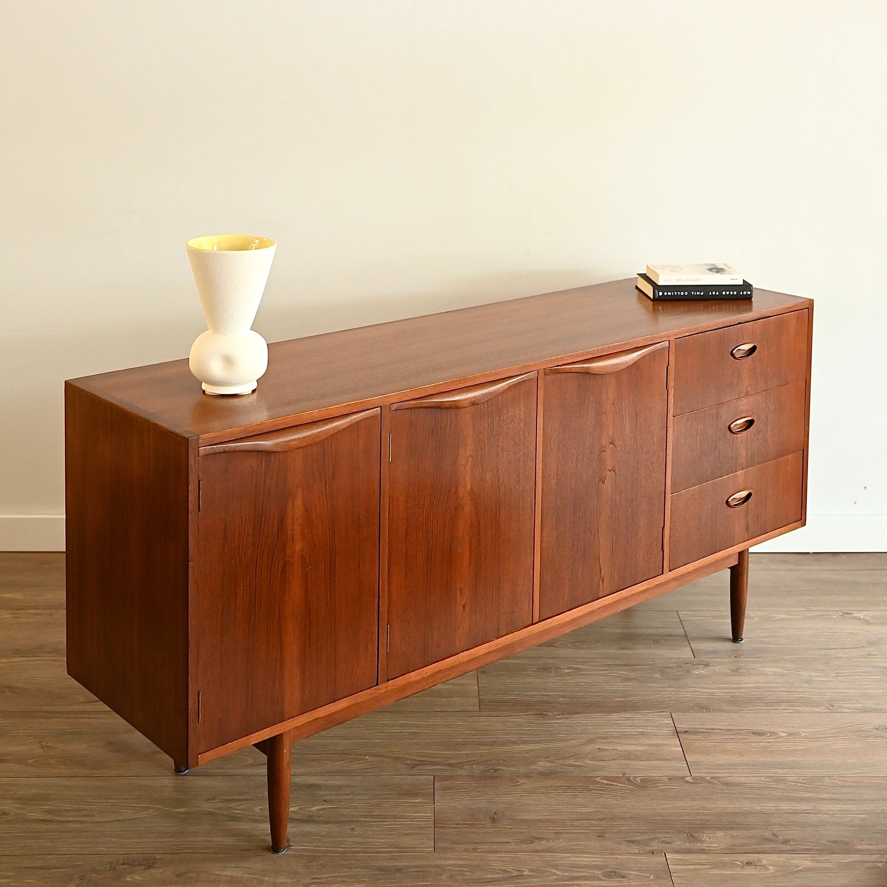 Mid Century Teak Wave Buffet Sideboard Buffet by Chiswell