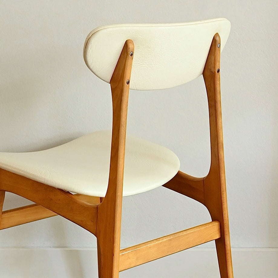 4 x Mid Century Dining Chairs with textured white vinyl by Elite