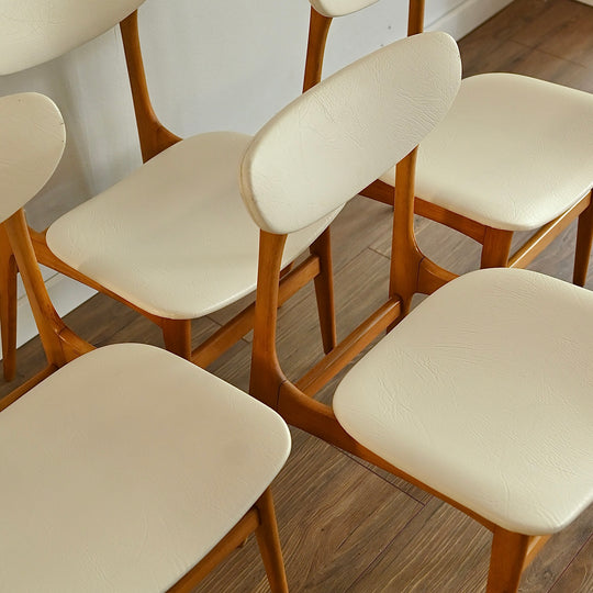 4 x Mid Century Dining Chairs with textured white vinyl by Elite