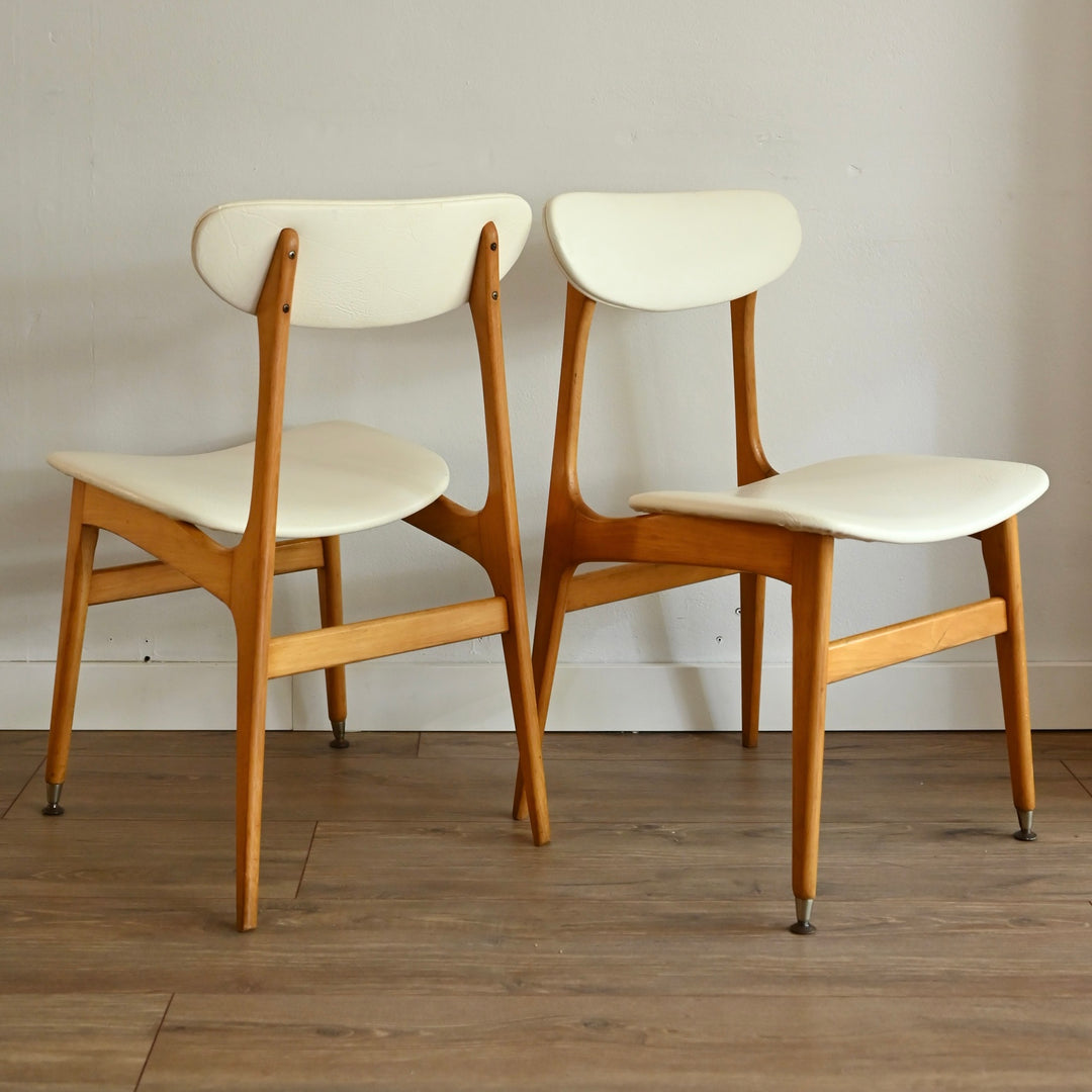 4 x Mid Century Dining Chairs with textured white vinyl by Elite