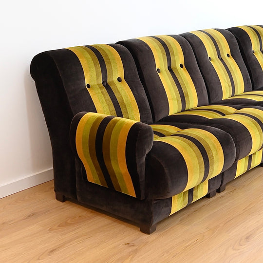 Vintage Velvet Retro Striped 4 piece Modular Sofa with Armchair