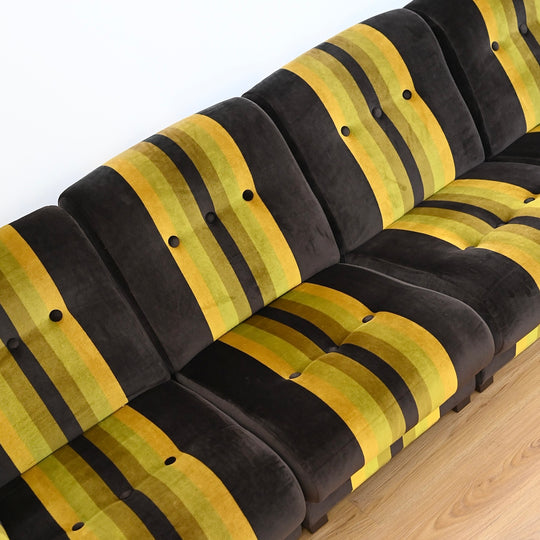 Vintage Velvet Retro Striped 4 piece Modular Sofa with Armchair