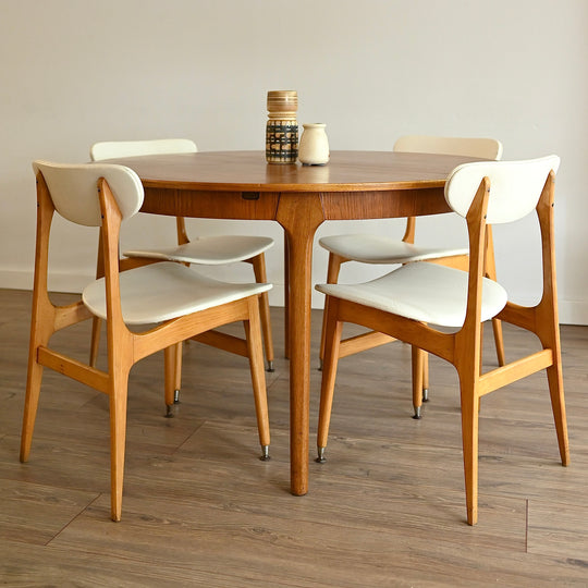 4 x Mid Century Dining Chairs with textured white vinyl by Elite