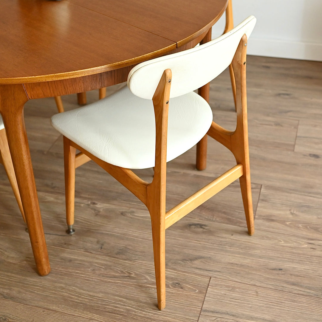 4 x Mid Century Dining Chairs with textured white vinyl by Elite