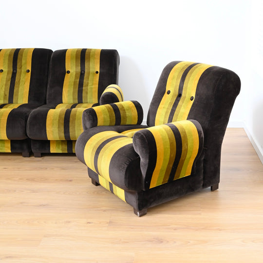 Vintage Velvet Retro Striped 4 piece Modular Sofa with Armchair