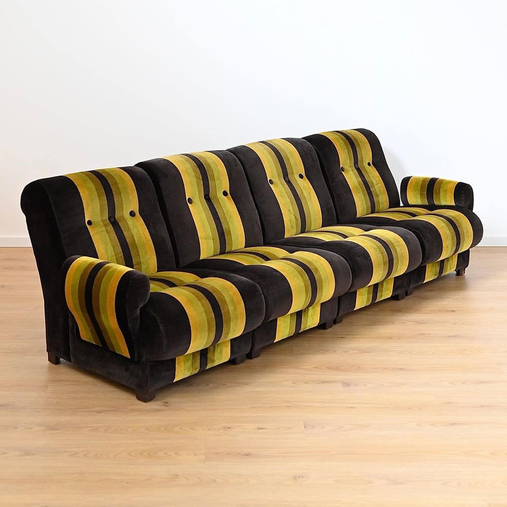 Vintage Velvet Retro Striped 4 piece Modular Sofa with Armchair