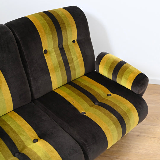 Vintage Velvet Retro Striped 4 piece Modular Sofa with Armchair