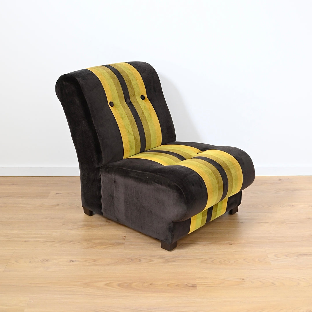 Vintage Velvet Retro Striped 4 piece Modular Sofa with Armchair