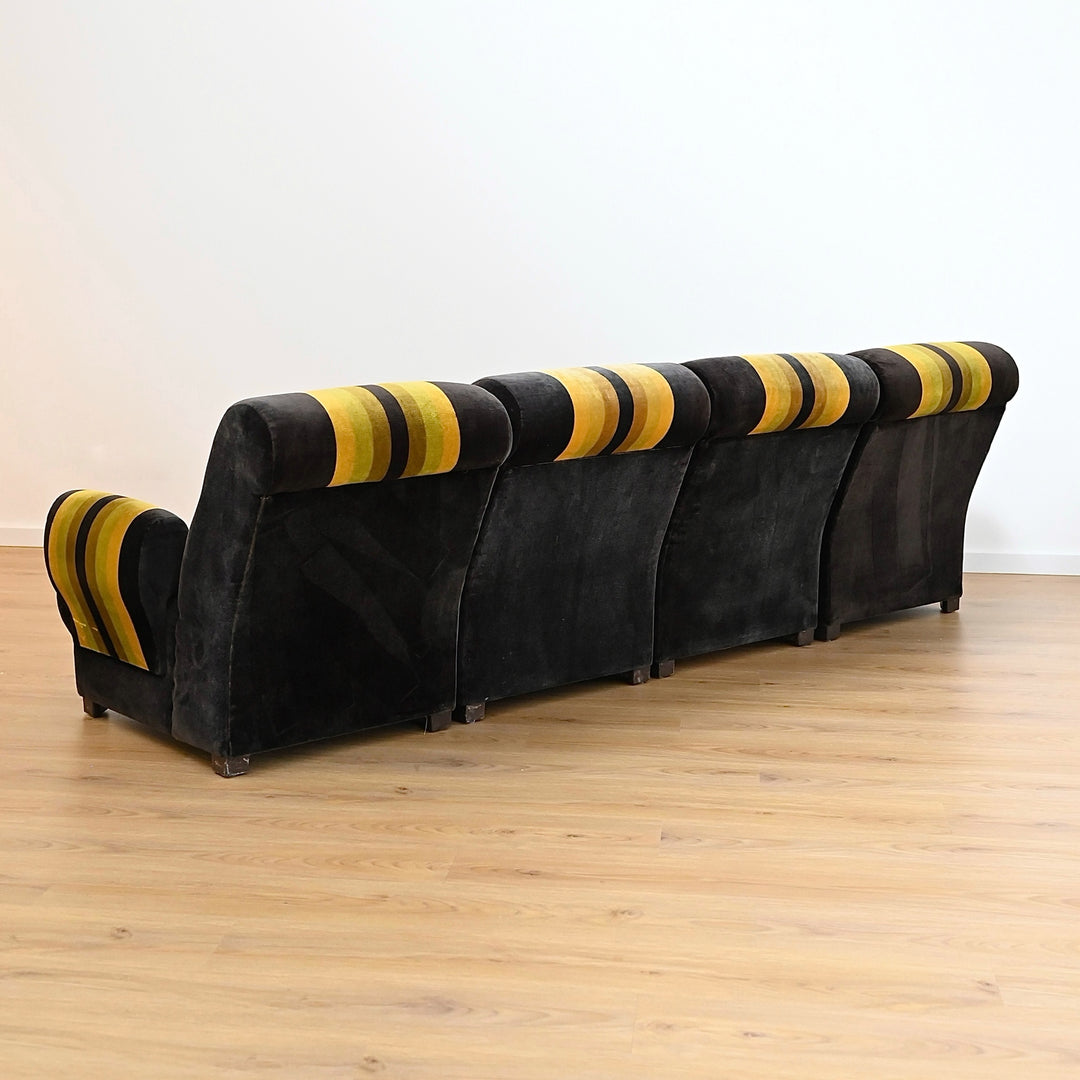 Vintage Velvet Retro Striped 4 piece Modular Sofa with Armchair