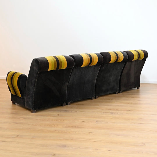 Vintage Velvet Retro Striped 4 piece Modular Sofa with Armchair