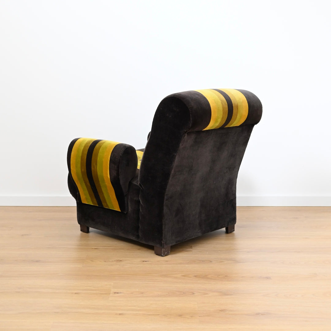 Vintage Velvet Retro Striped 4 piece Modular Sofa with Armchair