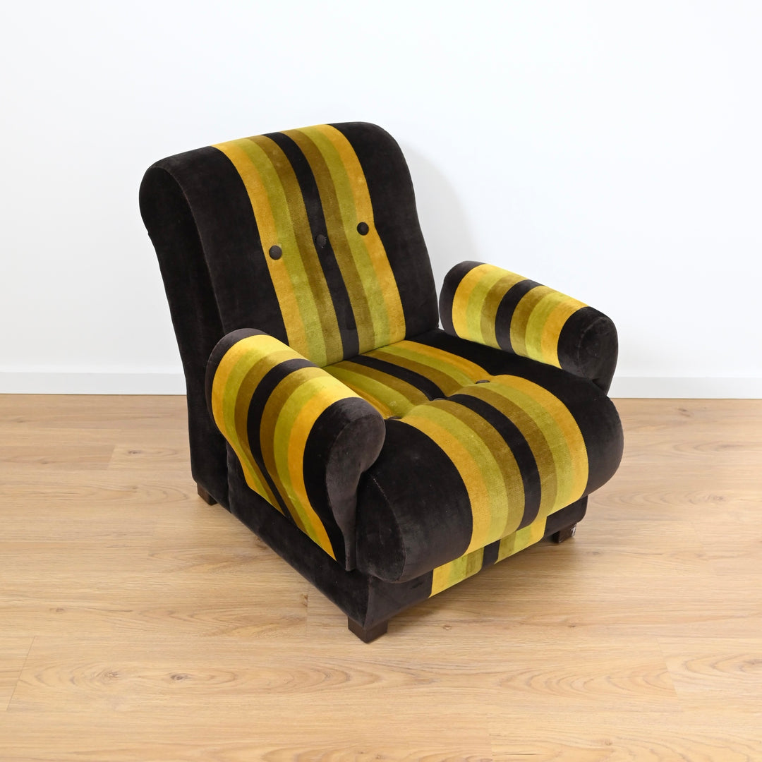 Vintage Velvet Retro Striped 4 piece Modular Sofa with Armchair