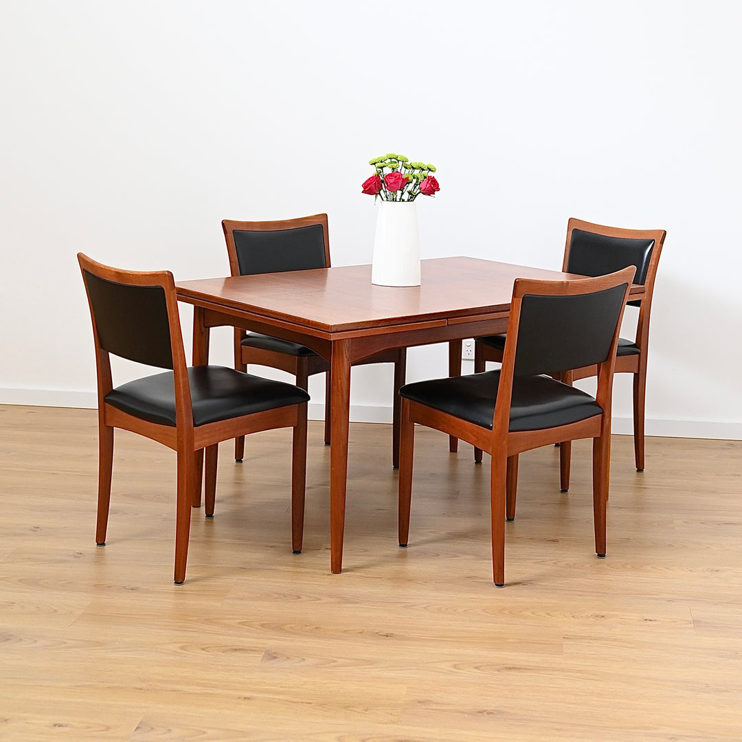 6x Mid Century Teak Dining Chairs by Chiswell with Teal Upholstery