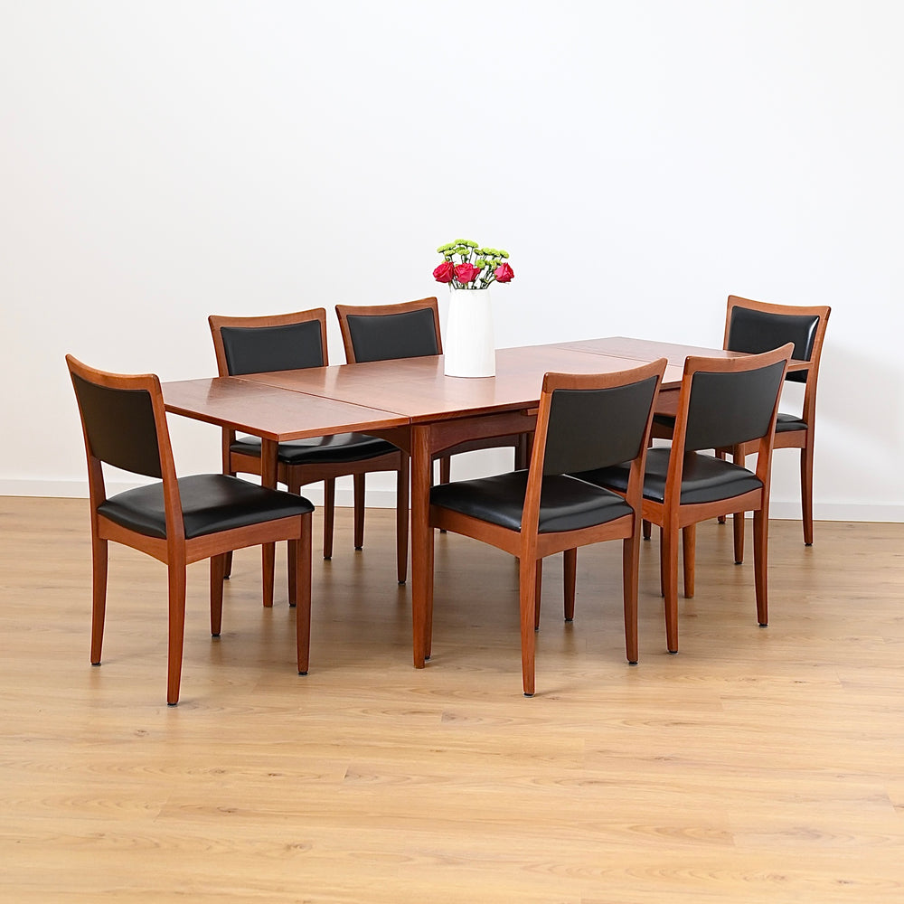 6x Mid Century Teak Dining Chairs by Chiswell with Teal Upholstery