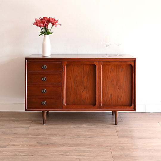 Mid Century Walnut Sideboard LP Record Cabinet Drawers by Chiswell