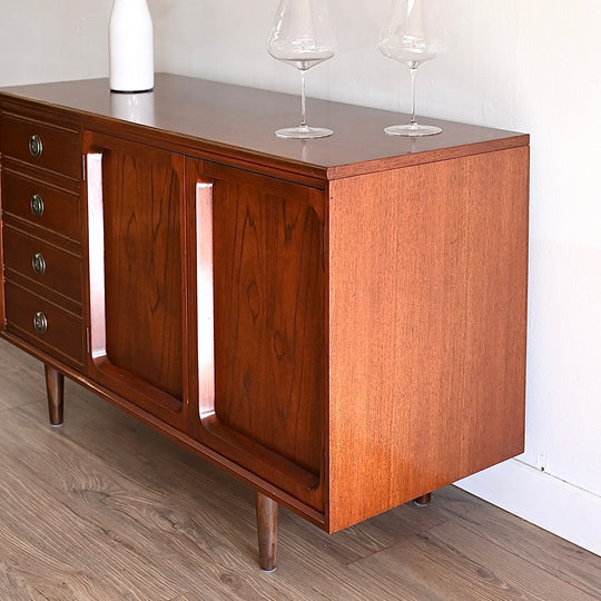 Mid Century Walnut Sideboard LP Record Cabinet Drawers by Chiswell
