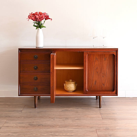 Mid Century Walnut Sideboard LP Record Cabinet Drawers by Chiswell