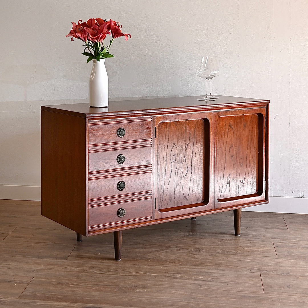 Mid Century Walnut Sideboard LP Record Cabinet Drawers by Chiswell