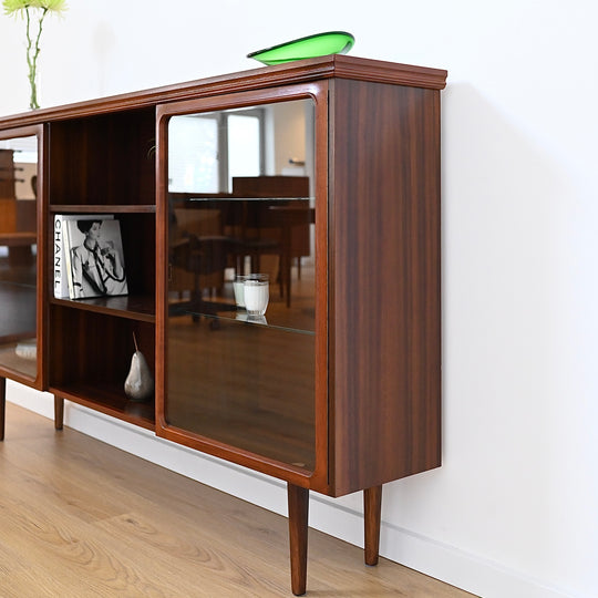 Mid Century Walnut Display Cabinet Wall Unit by Noblett