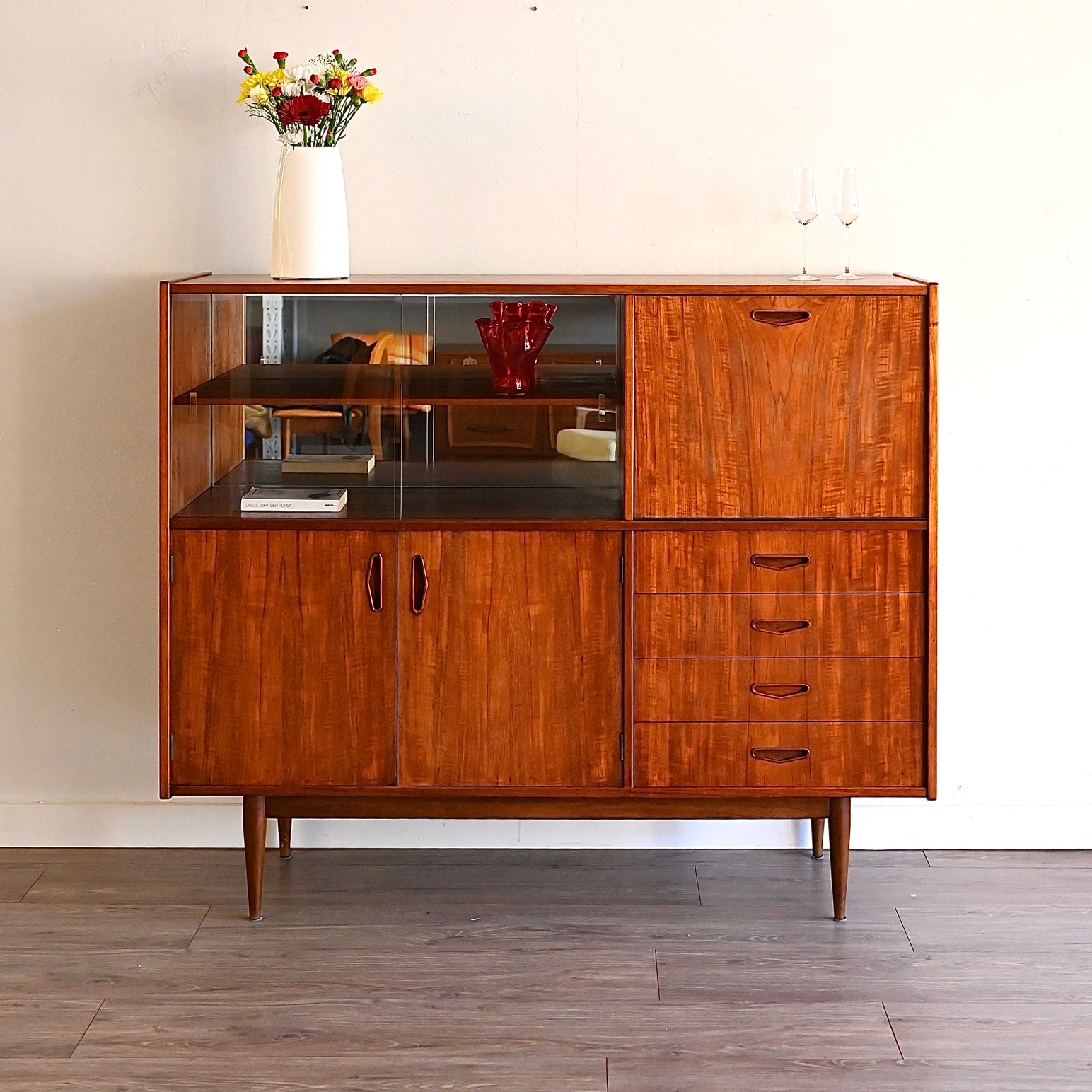 Mid Century Teak Sideboard Buffet Credenza Bar Cabinet by Berryman