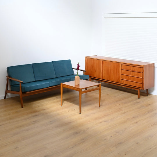 Mid Century Teak Lounge with Rattan Back by Parker Furniture