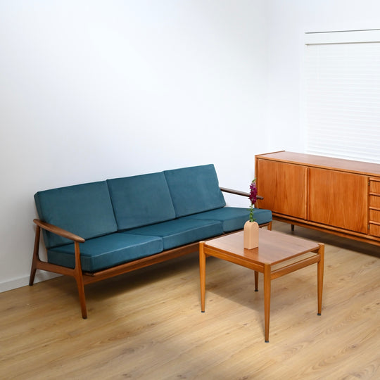 Mid Century Teak Lounge with Rattan Back by Parker Furniture