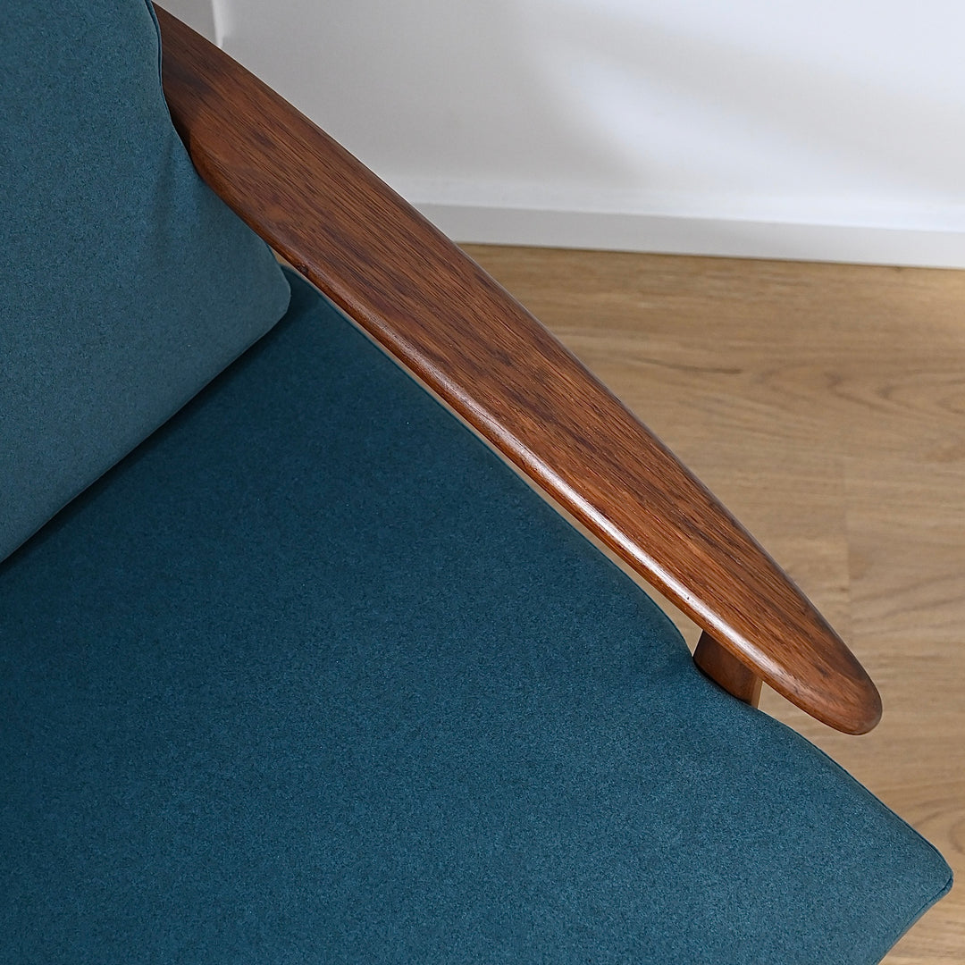 Mid Century Teak Lounge with Rattan Back by Parker Furniture