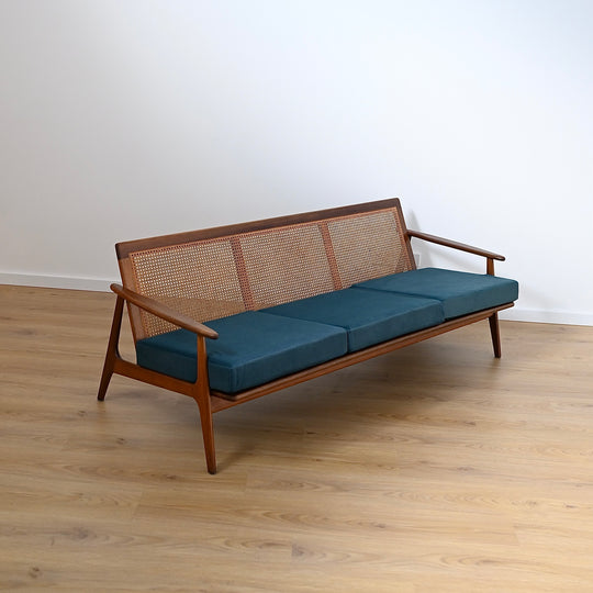 Mid Century Teak Lounge with Rattan Back by Parker Furniture