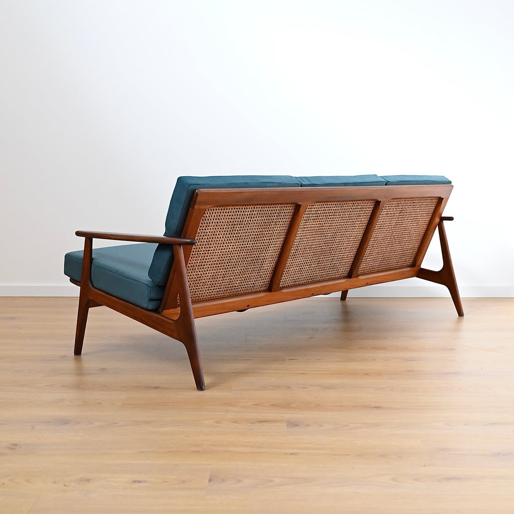 Mid Century Teak Lounge with Rattan Back by Parker Furniture