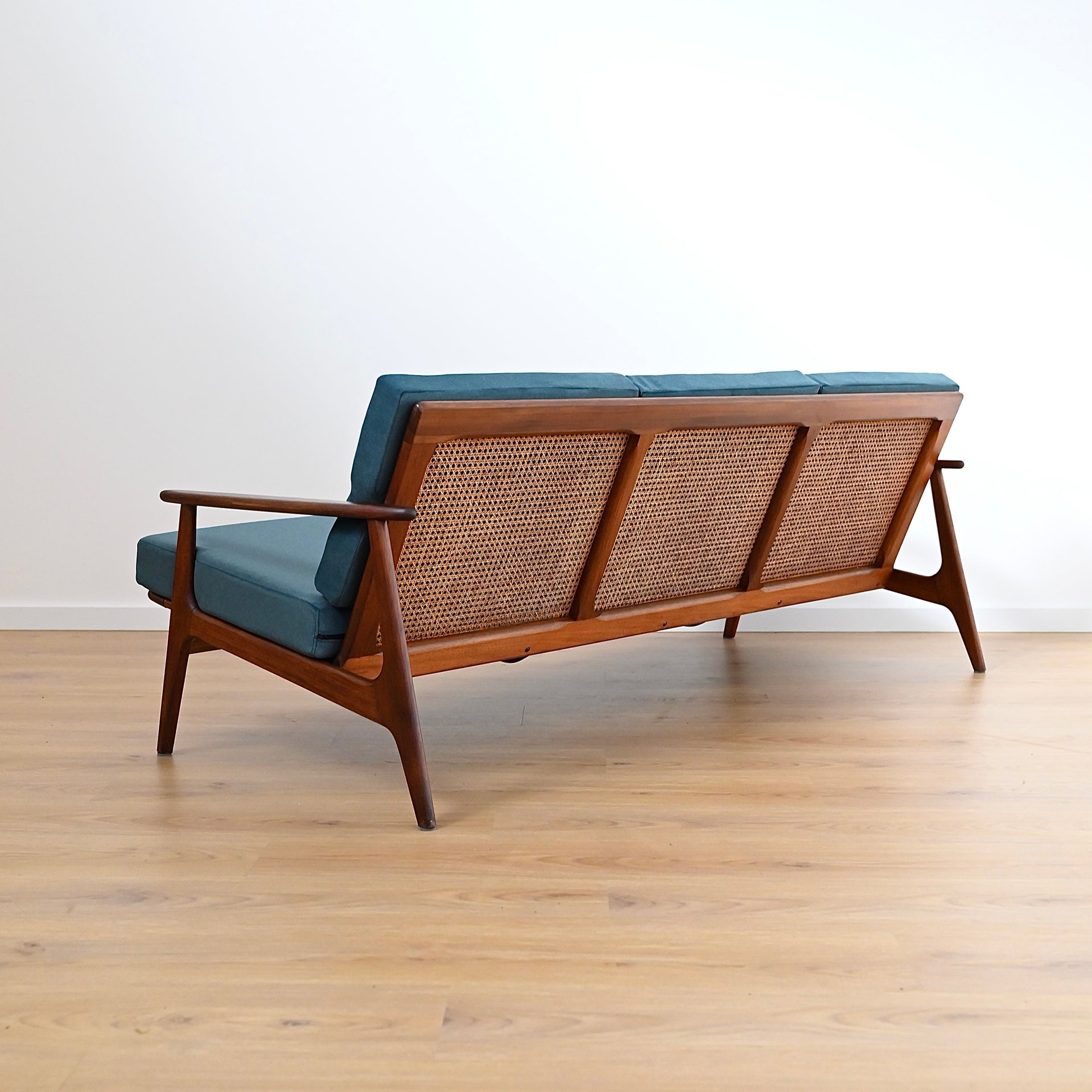 Mid Century Teak Lounge with Rattan Back by Parker Furniture