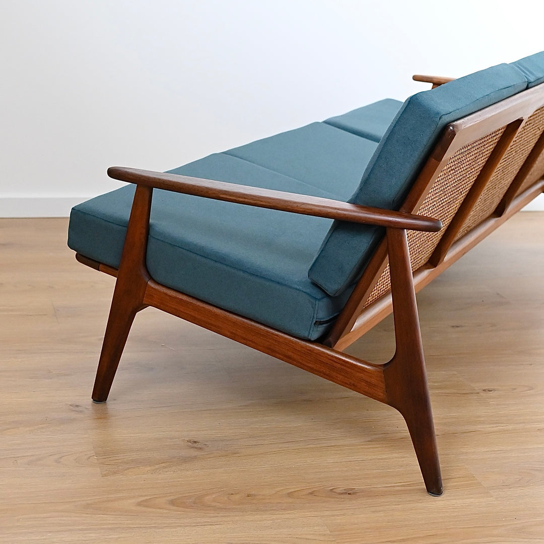 Mid Century Teak Lounge with Rattan Back by Parker Furniture