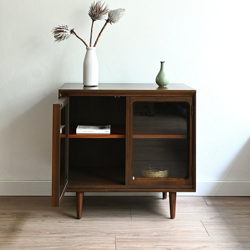 Mid Century Walnut Sideboard LP Record Glass Display Cabinet by Chiswell