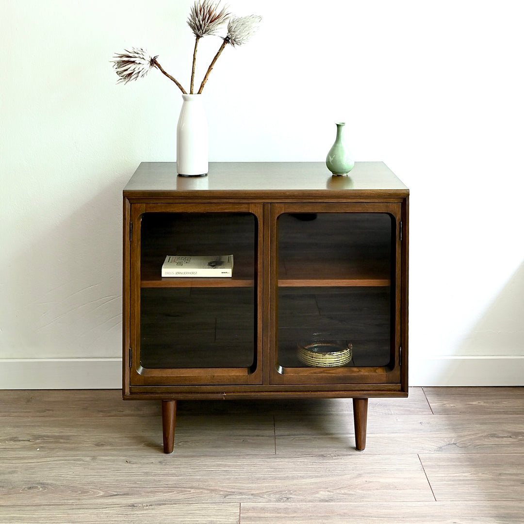 Mid Century Walnut Sideboard LP Record Glass Display Cabinet by Chiswell