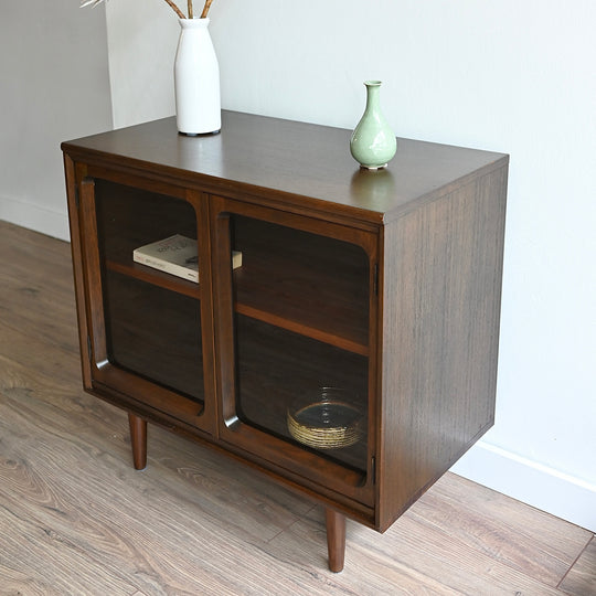 Mid Century Walnut Sideboard LP Record Glass Display Cabinet by Chiswell