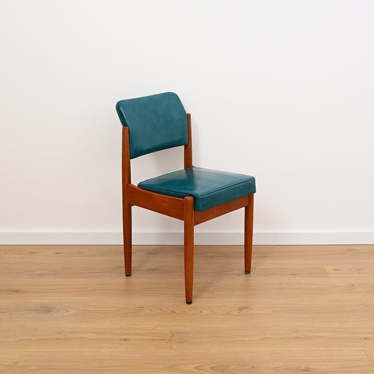 8x Mid Century Teak Teal Vinyl Dining Chairs by Chiswell