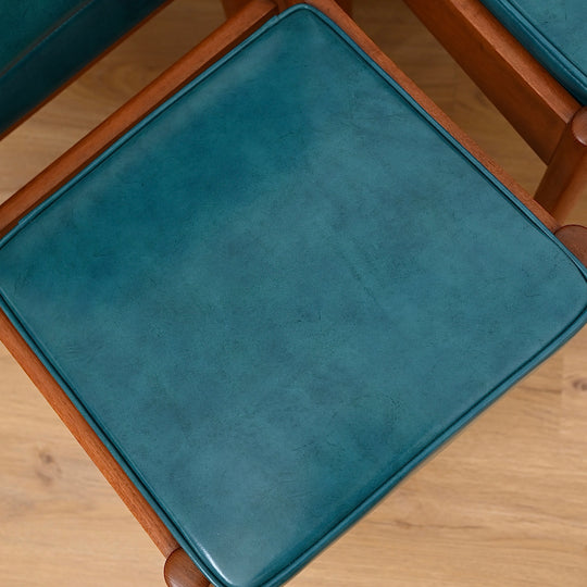 8x Mid Century Teak Teal Vinyl Dining Chairs by Chiswell